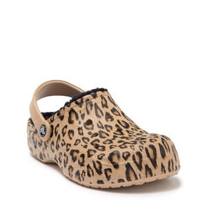 Crocs Tan Leopard Baya Faux Fur Lined Classic Slip On Clogs Sandals Kids Size 4